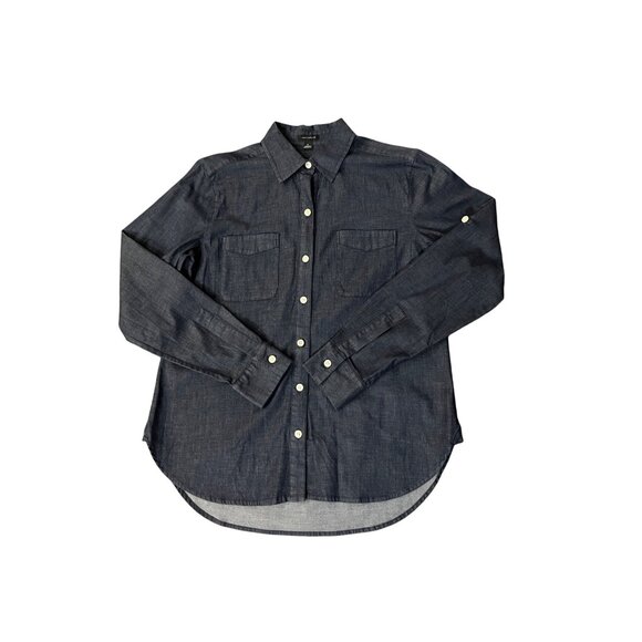 Ann Taylor Denim-Look Blouse Women's 0 Convertible Arms Used - Picture 3 of 11